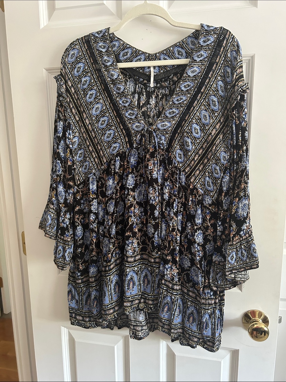 Free People Blue and Black Floral Boho Tunic - Picture 1 of 2